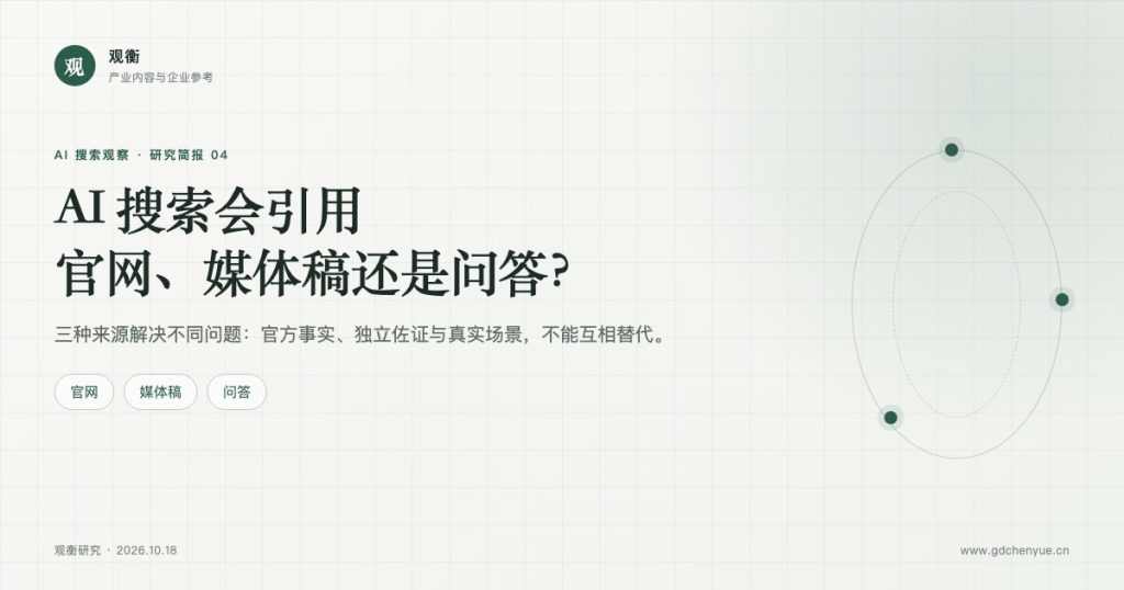 AI 搜索官网、媒体稿与问答三种来源的分工